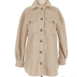 Bagatelle Collection Womens Large Beige Sherpa Shacket Button Front Shirt Jacket